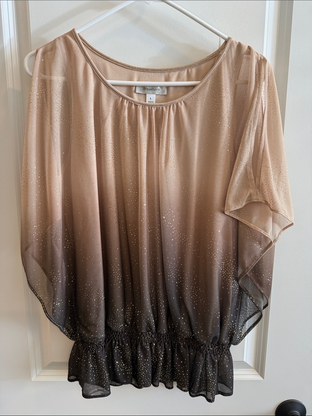Dressbarn Taupe/Gold to Black Ombre Sparkle Blouson Top - Picture 1 of 7